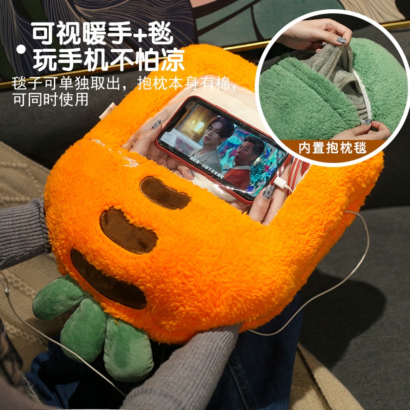 冬季暖手抱枕被子兩用插手毛絨捂手枕可視玩手機神器男女學生可愛-細節圖2