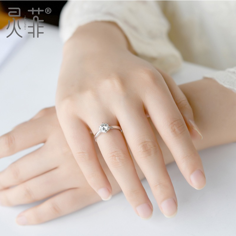 正品莫桑鉆戒莫桑石戒指925純銀六爪1克拉火彩小鉆結婚對戒男女戒-細節圖5