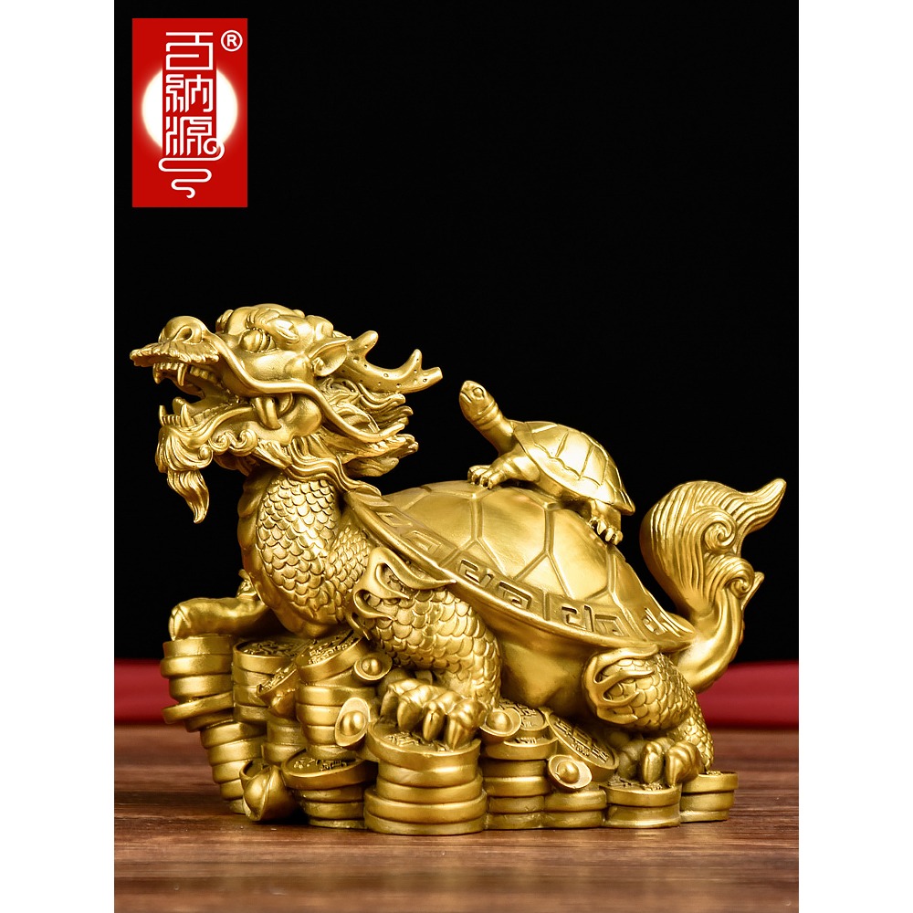 百納源龍龜純銅八卦金錢龜銅母子龍頭龜大神獸銅制辦公室龍龜擺件-細節圖2