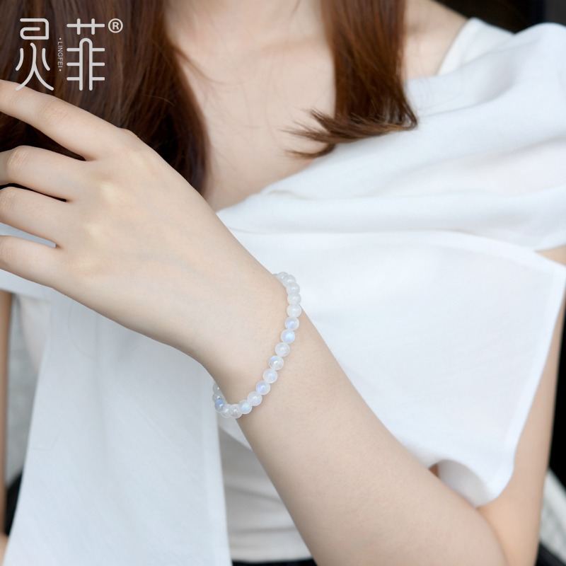 冰種藍月光石手鏈斯里蘭卡白月光石奶油體月亮石拉長石單圈手串女-細節圖4