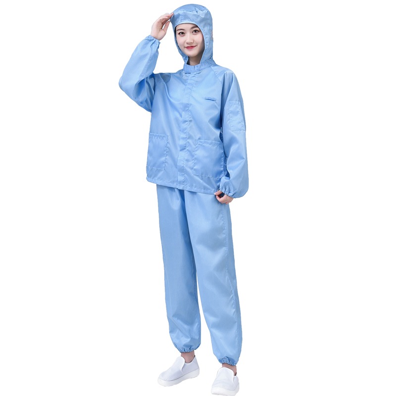 防靜電服無塵服工作服藍色粉白色短款翻領上衣分體女大褂男-細節圖2