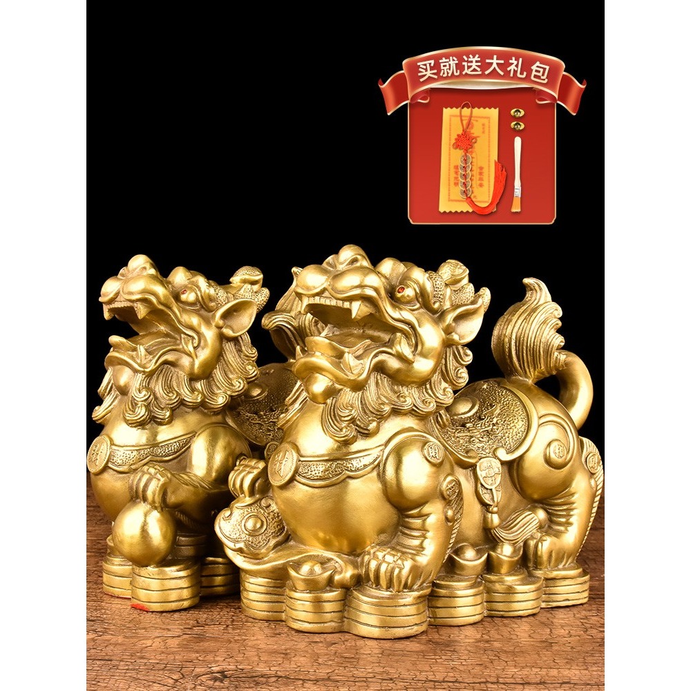 百納源貔貅擺件純銅皮丘一對招財貔恘辦公室客廳裝飾店鋪開業禮品-細節圖3