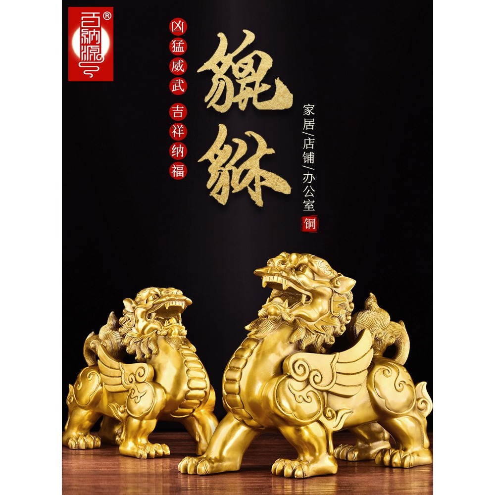 百納源貔貅擺件純銅皮丘一對招財貔恘辦公室客廳裝飾店鋪開業禮品-細節圖5