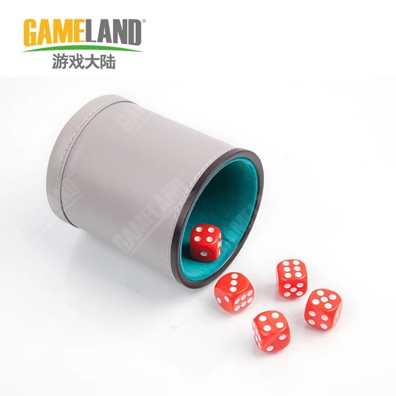天鵝絨內襯消音銀灰色PU皮骰盅 送5顆環保亞克力骰子篩盅色盅-細節圖3