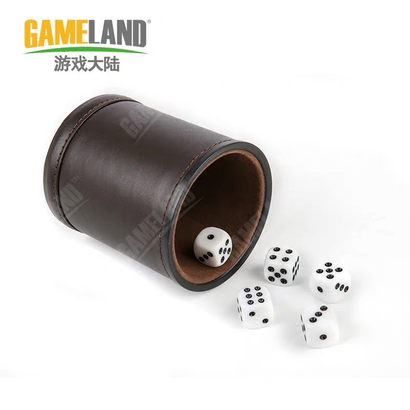 天鵝絨內襯消音銀灰色PU皮骰盅 送5顆環保亞克力骰子篩盅色盅-細節圖4