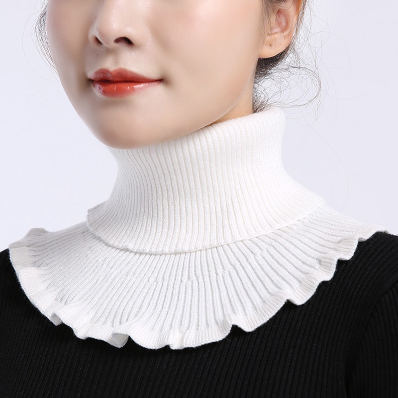 秋冬假領子女套頭高領針織保暖加厚毛衣護頸椎假衣領圍脖毛線脖套-細節圖4