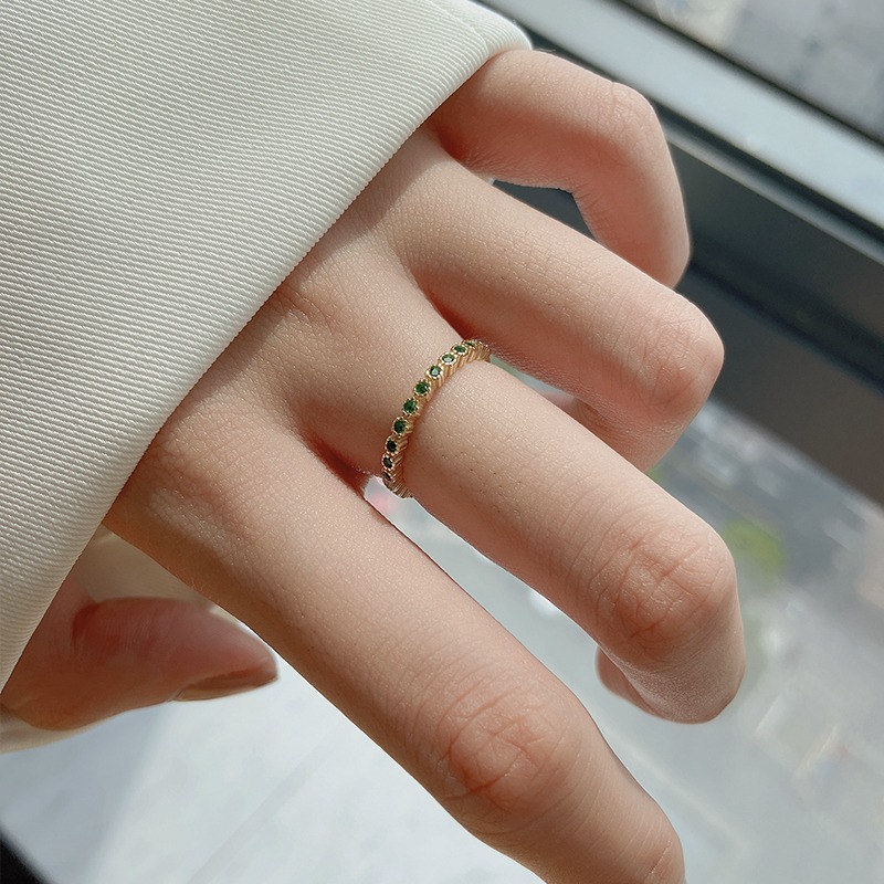 925純銀祖母綠色戒指女2021年新款潮開口ins高級感食指戒獨特戒子-細節圖3