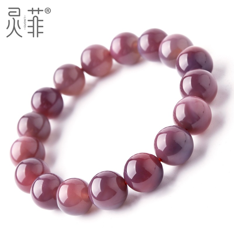天然粉紫鹽源瑪瑙手鏈6-14mm葡萄紫串珠玉髓散珠水晶珠子手串男女-細節圖2