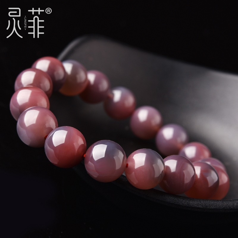 天然粉紫鹽源瑪瑙手鏈6-14mm葡萄紫串珠玉髓散珠水晶珠子手串男女-細節圖4
