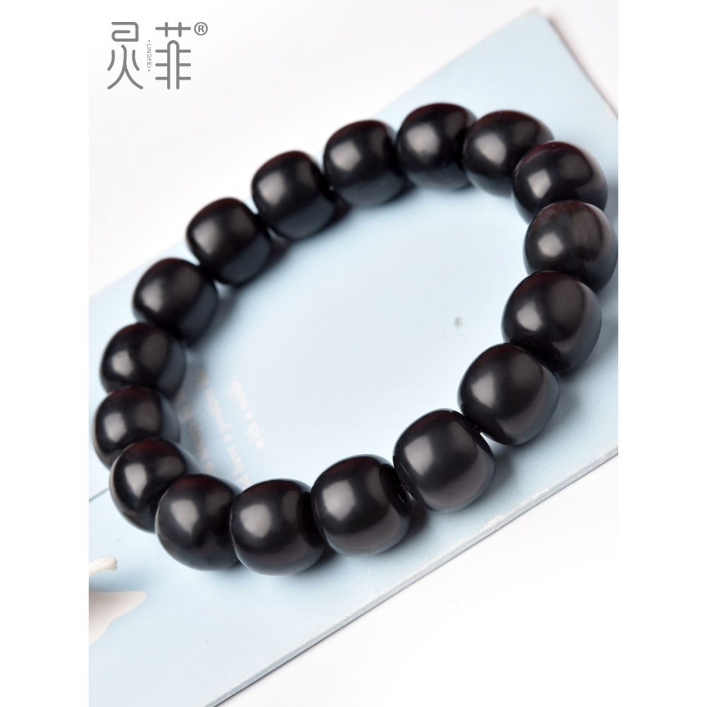 天然墨玉和田玉手鏈10-12mm 老型珠新疆和田玉原石單圈手串男女款-細節圖2