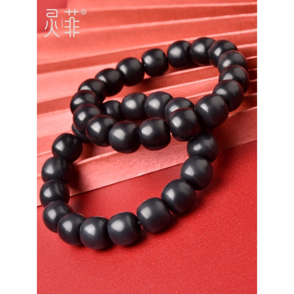天然墨玉和田玉手鏈10-12mm 老型珠新疆和田玉原石單圈手串男女款-細節圖3
