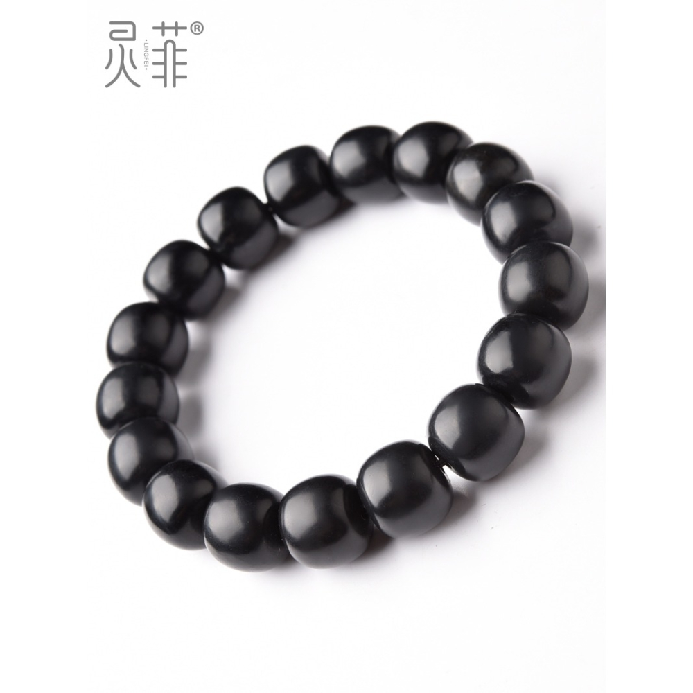 天然墨玉和田玉手鏈10-12mm 老型珠新疆和田玉原石單圈手串男女款-細節圖5