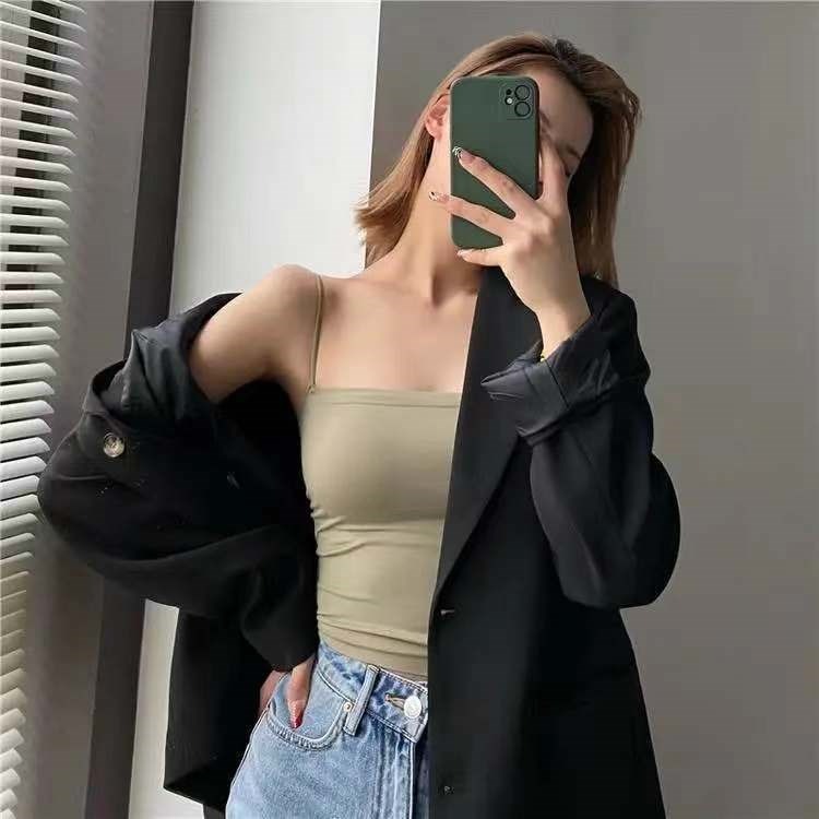 純色吊帶背心女外穿內搭一體帶胸墊顯瘦少女內衣打底抹胸上衣女-細節圖5