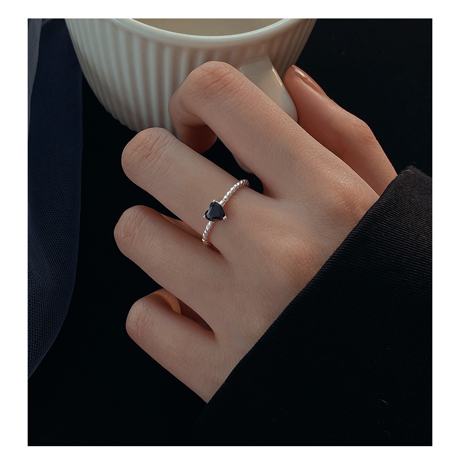925純銀愛心戒指女2022年新款潮黑色小眾開口食指戒賽博朋克飾品-細節圖7