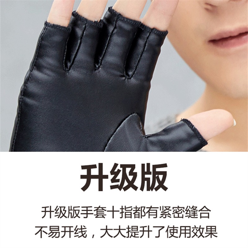 皮手套半指男士女冬季保暖加絨防水騎行露指漏手指頭半截無指冬天-細節圖3