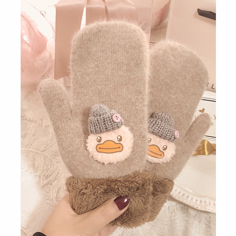 手套女冬保暖可愛韓版毛線秋INS棉連包指學生棉卡通防寒加絨加厚-細節圖3