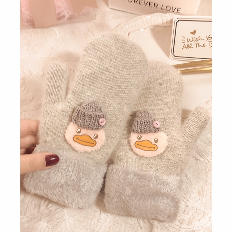 手套女冬保暖可愛韓版毛線秋INS棉連包指學生棉卡通防寒加絨加厚-細節圖4