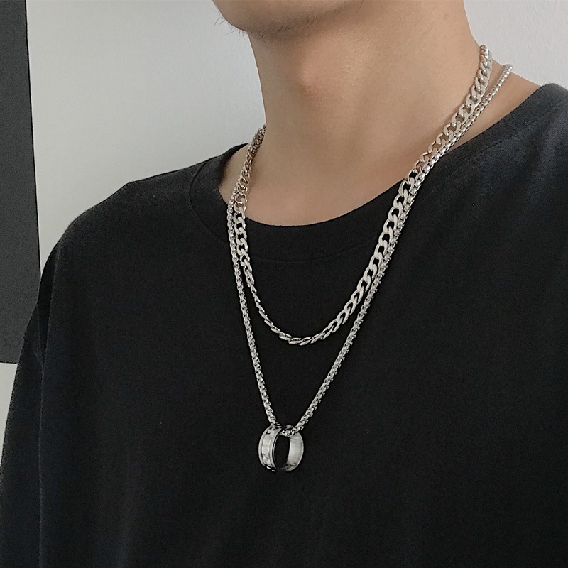 男士項鏈潮牌百搭網紅鎖骨鏈女簡約情侶ins吊墜嘻哈配飾毛衣鏈子-細節圖2
