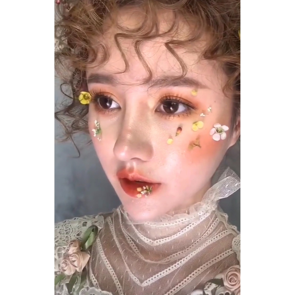 臉部貼花化妝乾花貼臉飾品花瓣妝容拍照影樓寫真仙女妝-細節圖4