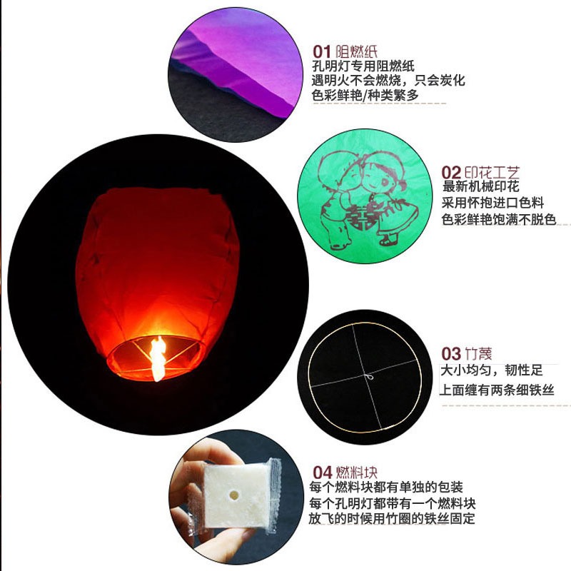 新款孔明燈大號加厚安全型阻燃紙浪漫愛情心形新年許願燈天燈祈福-細節圖4