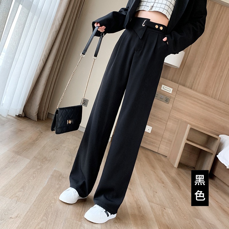休閑西裝褲子女春秋2022新款設計感高腰闊腿褲寬松直筒垂感拖地褲-細節圖6