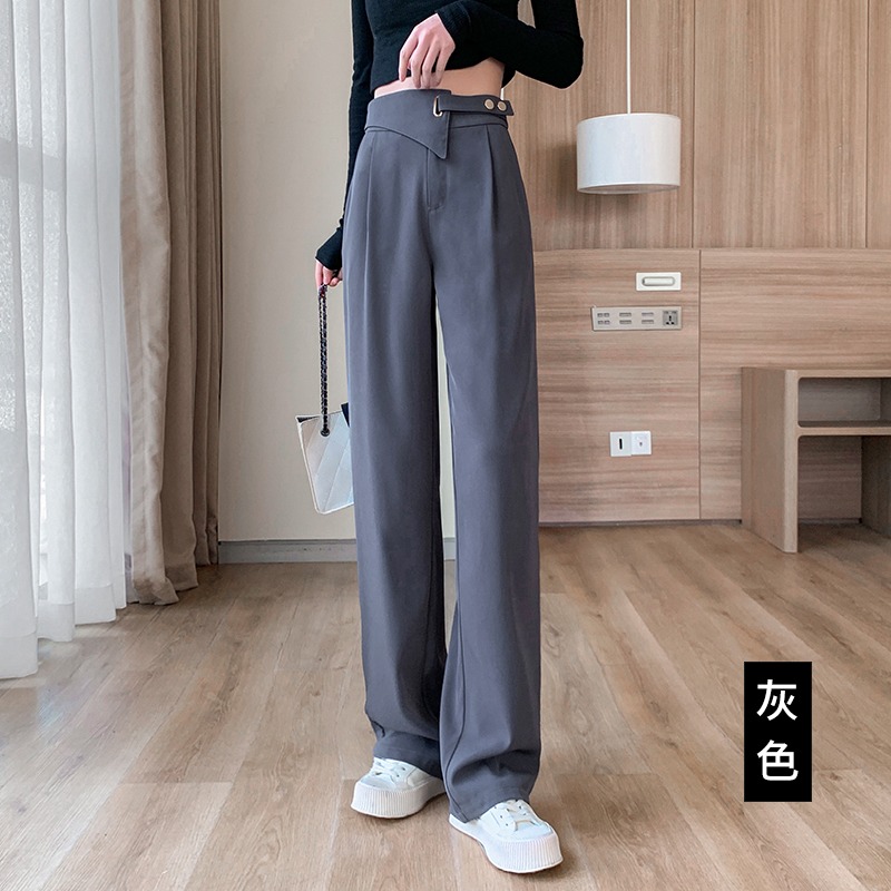 休閑西裝褲子女春秋2022新款設計感高腰闊腿褲寬松直筒垂感拖地褲-細節圖7