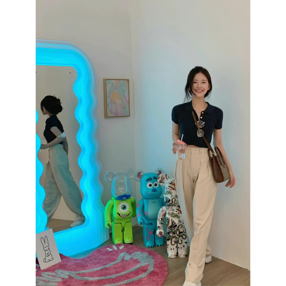 趙露思同款拖地西裝褲女春秋直筒褲高腰顯瘦寬松垂感休閑闊腿褲子-細節圖3