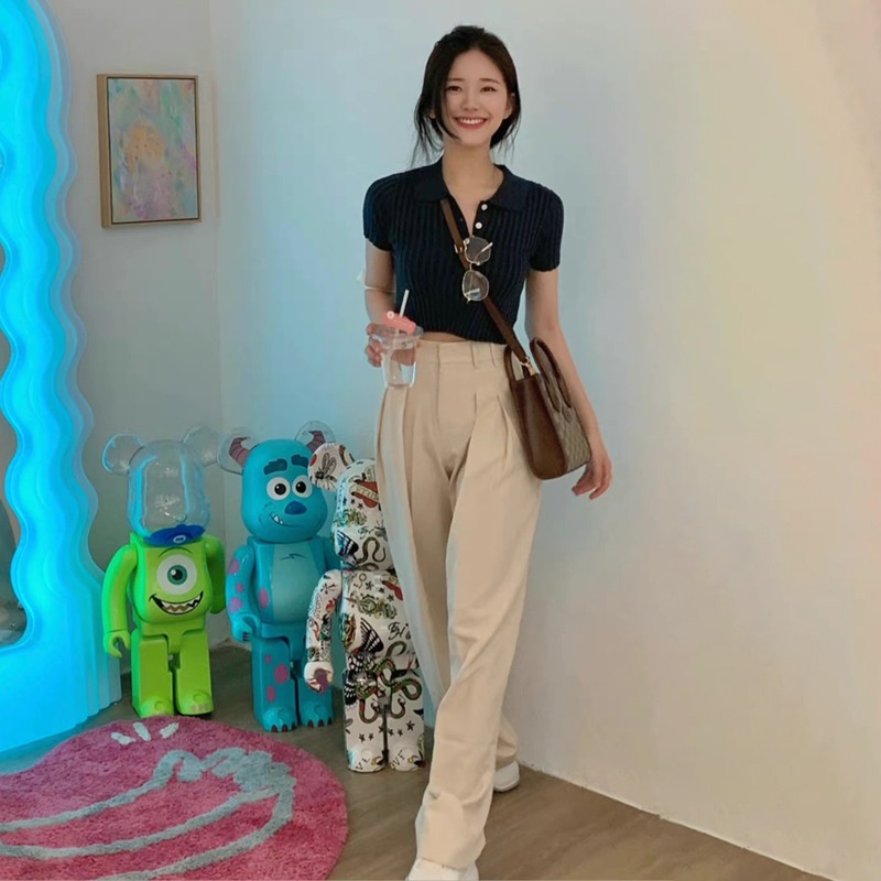 趙露思同款拖地西裝褲女春秋直筒褲高腰顯瘦寬松垂感休閑闊腿褲子-細節圖8