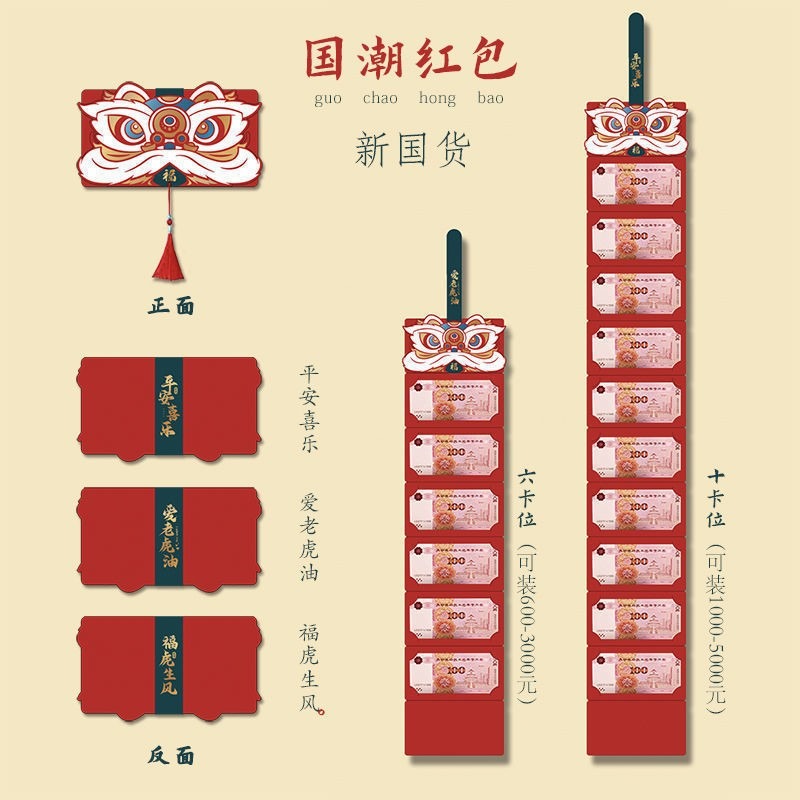 紅包國潮網紅創意折疊拉長春節壓歲抖音同款2022新款利是封虎年-細節圖5