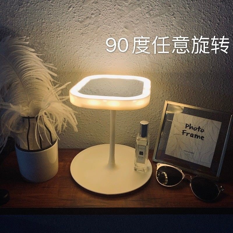網紅led化妝鏡帶燈桌面臺式梳妝鏡宿舍充電式補光鏡子女生美妝鏡-細節圖5