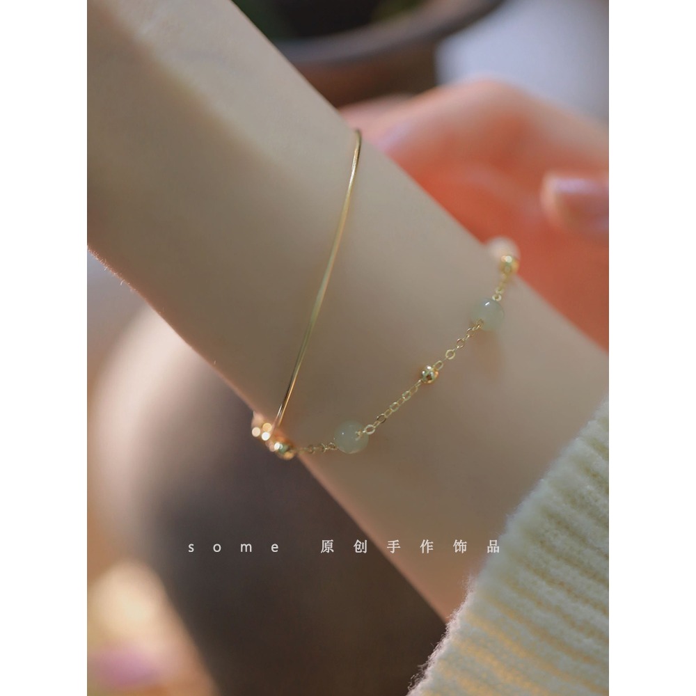 驚鴻*天然和田玉手鏈雙層疊戴小眾2021新款女高級手鐲簡約百搭-細節圖4