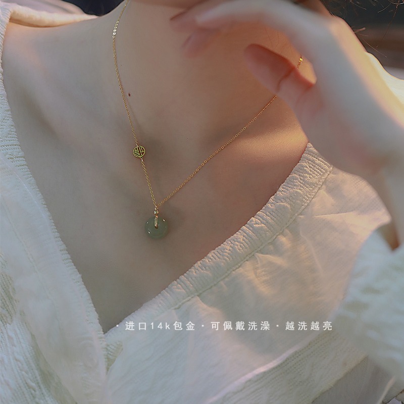 招財納福天然和田玉項鏈女平安扣鎖骨鏈夏輕奢小眾設計感女友禮物-細節圖6