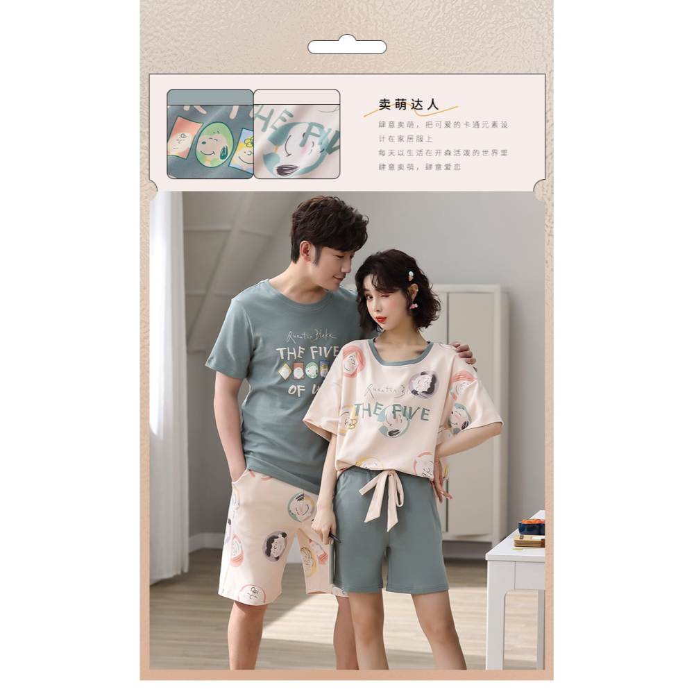 情侶睡衣夏天薄款純棉短袖2022年新款大碼可愛一男一女家居服套裝-細節圖6