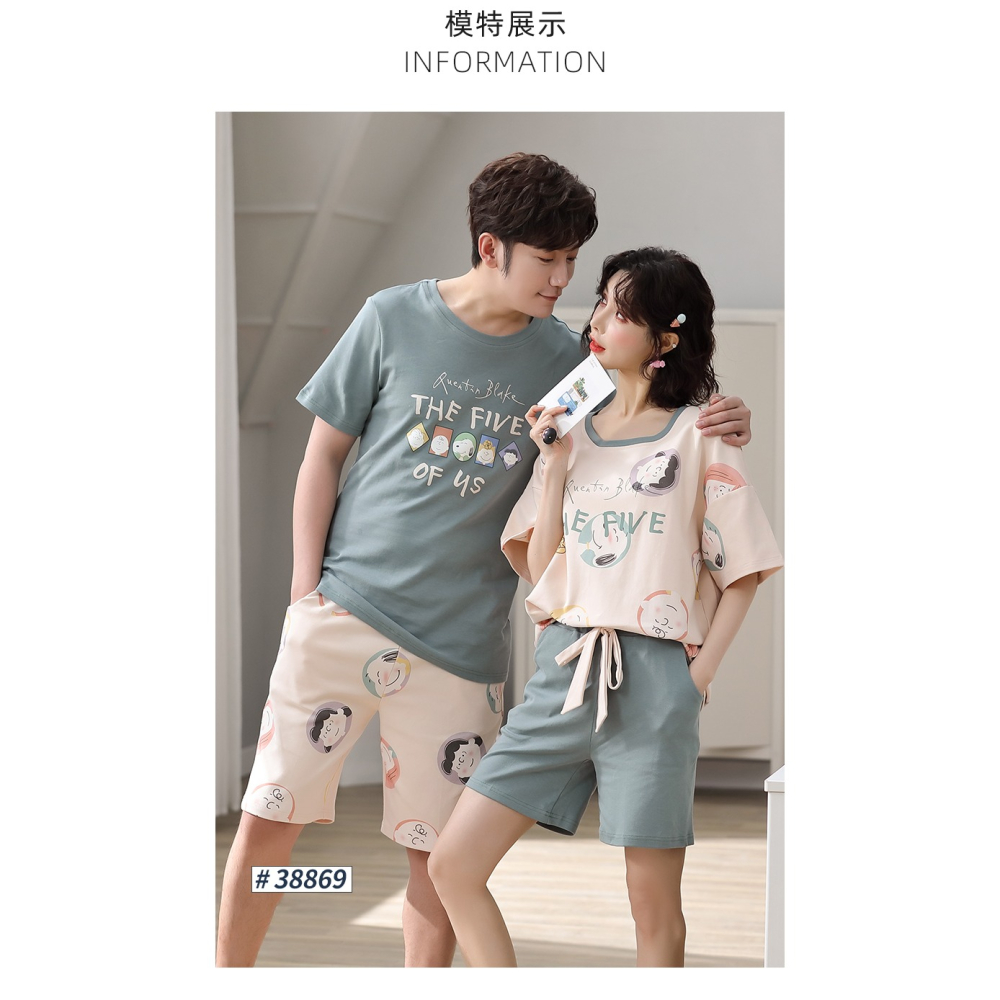 情侶睡衣夏天薄款純棉短袖2022年新款大碼可愛一男一女家居服套裝-細節圖10