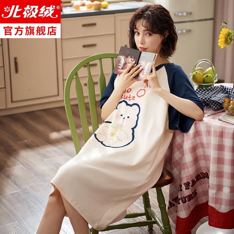 睡裙女士夏季純棉2022年新款短袖薄款大碼可愛少女睡衣夏天家居服-細節圖2