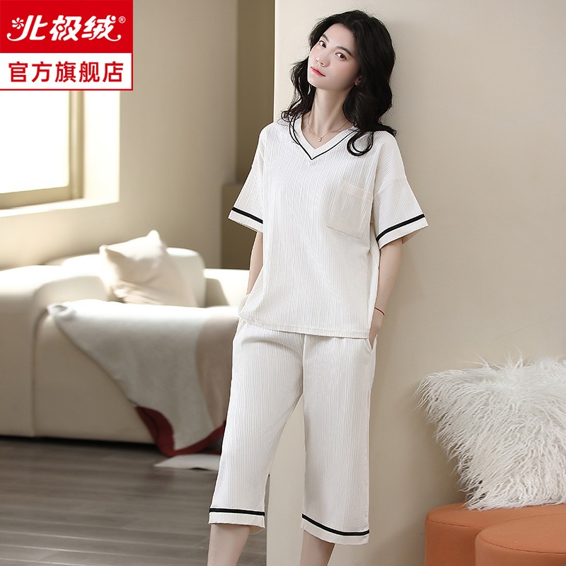 睡衣女夏天純棉短袖2022年新款大碼薄款寬松可外穿家居服兩件套裝-細節圖2