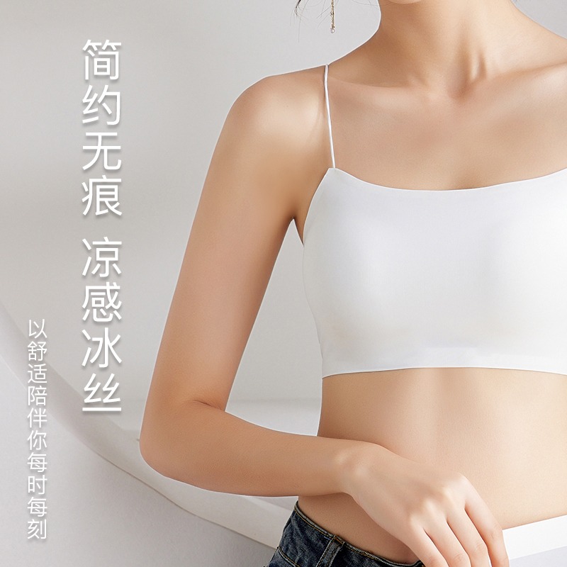 裹胸女夏季薄款抹胸夏防走光美背背心網紅爆款冰絲吊帶帶胸墊內衣-細節圖2