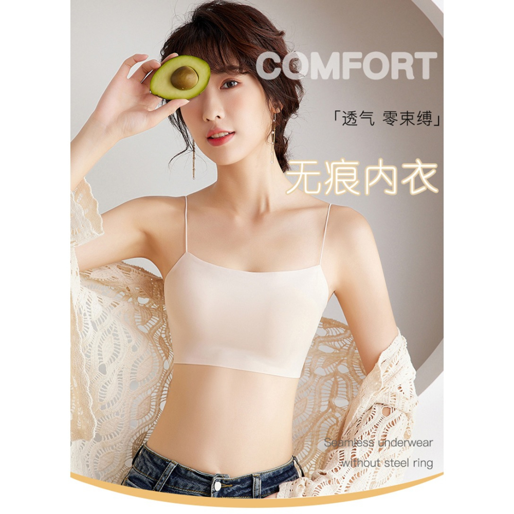 裹胸女夏季薄款抹胸夏防走光美背背心網紅爆款冰絲吊帶帶胸墊內衣-細節圖6