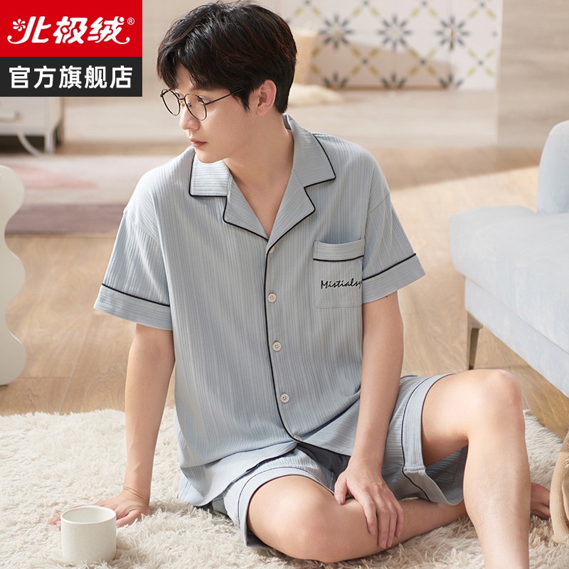 睡衣男士夏季純棉大碼寬松短袖薄款休閑可外穿家居服兩件套裝-細節圖2