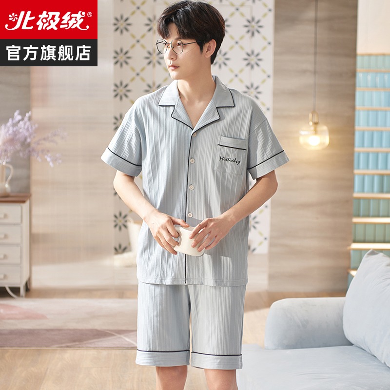 睡衣男士夏季純棉大碼寬松短袖薄款休閑可外穿家居服兩件套裝-細節圖3