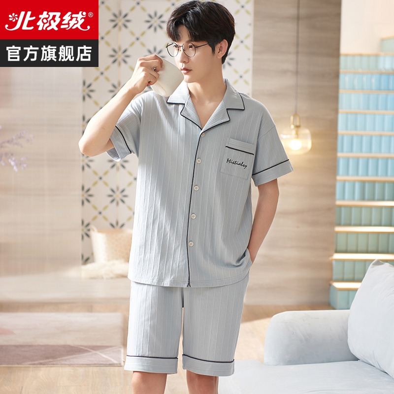 睡衣男士夏季純棉大碼寬松短袖薄款休閑可外穿家居服兩件套裝-細節圖4