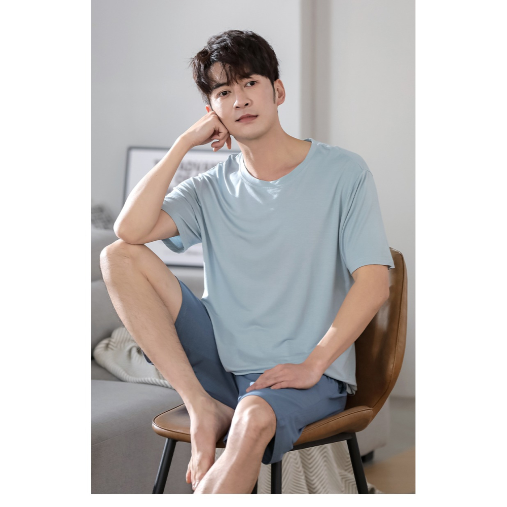 莫代爾冰絲男士學生夏款睡衣大碼寬松短袖薄款家居服兩件套套裝-細節圖6