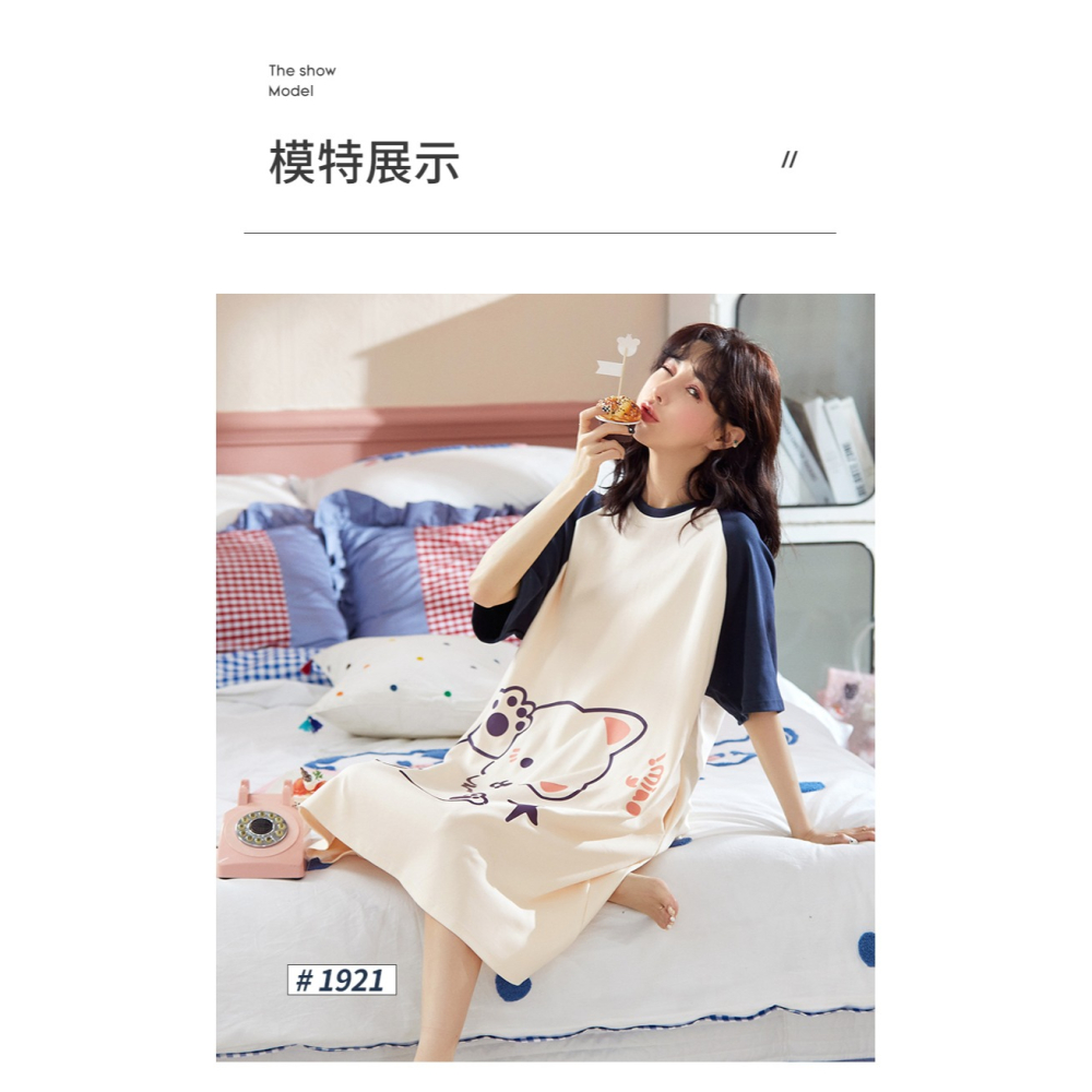 睡裙女夏季薄款純棉短袖大碼寬松2022年新款可愛春秋款睡衣家居服-細節圖8