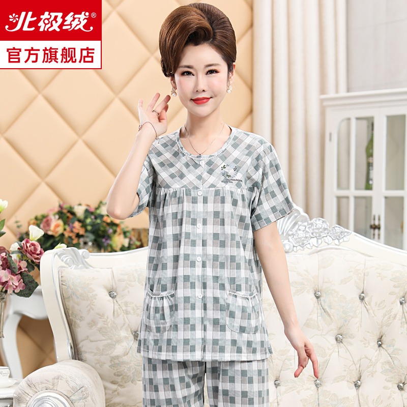 中老年睡衣女夏季純棉短袖薄款可外穿媽媽新款大碼家居服兩件套裝-細節圖3