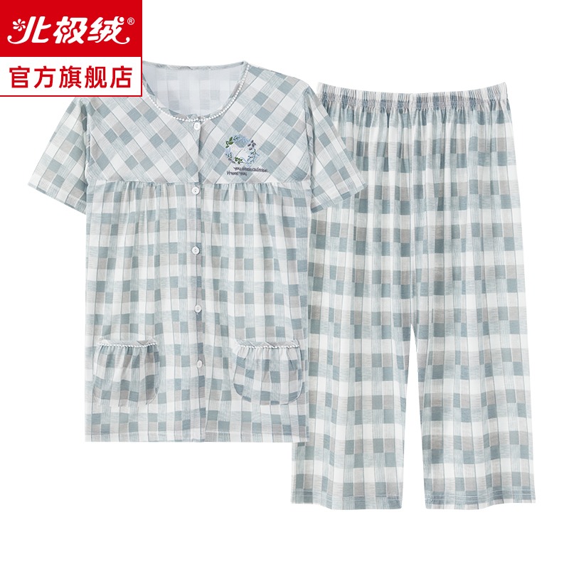 中老年睡衣女夏季純棉短袖薄款可外穿媽媽新款大碼家居服兩件套裝-細節圖4