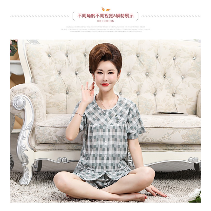 中老年睡衣女夏季純棉短袖薄款可外穿媽媽新款大碼家居服兩件套裝-細節圖9