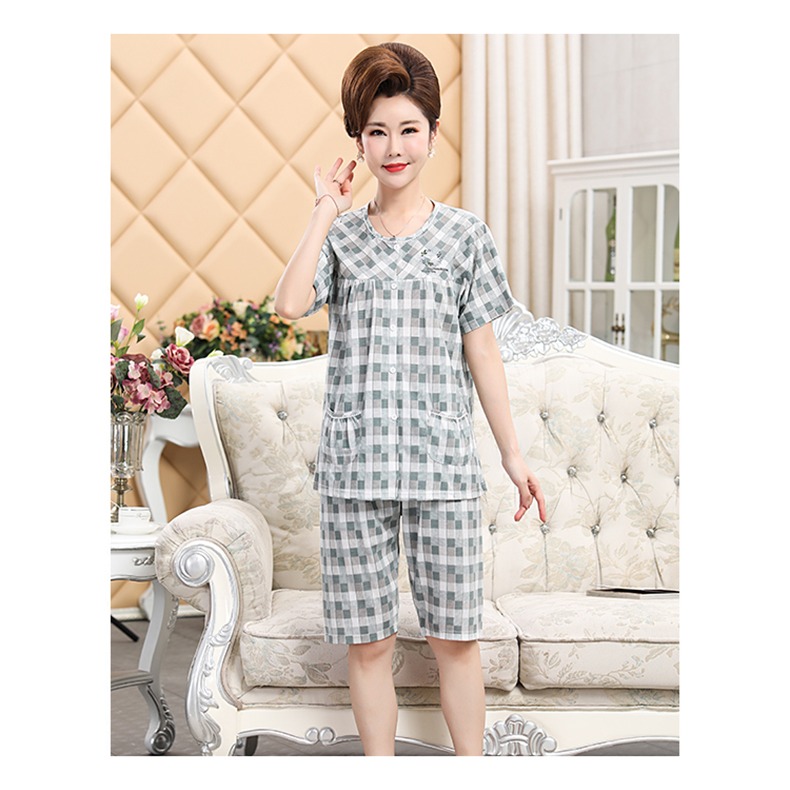 中老年睡衣女夏季純棉短袖薄款可外穿媽媽新款大碼家居服兩件套裝-細節圖10