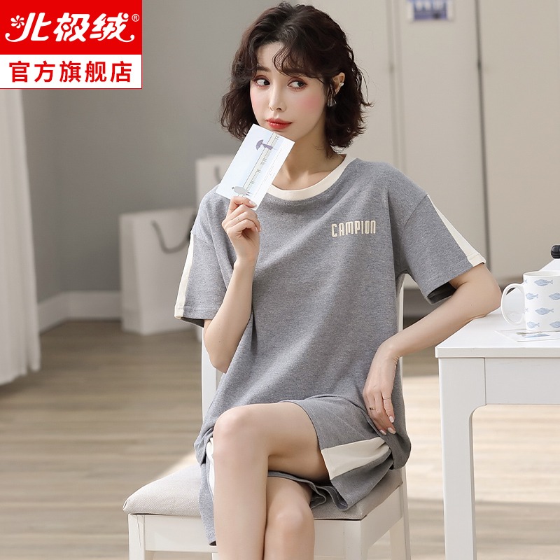睡衣女士夏季純棉短袖薄款圓領休閑2022年新款夏天家居服兩件套裝-細節圖2