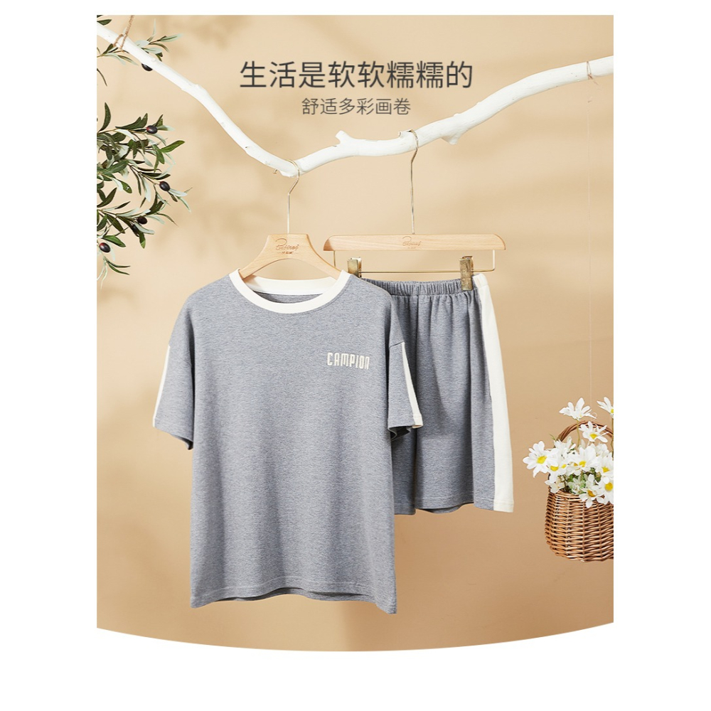 睡衣女士夏季純棉短袖薄款圓領休閑2022年新款夏天家居服兩件套裝-細節圖7