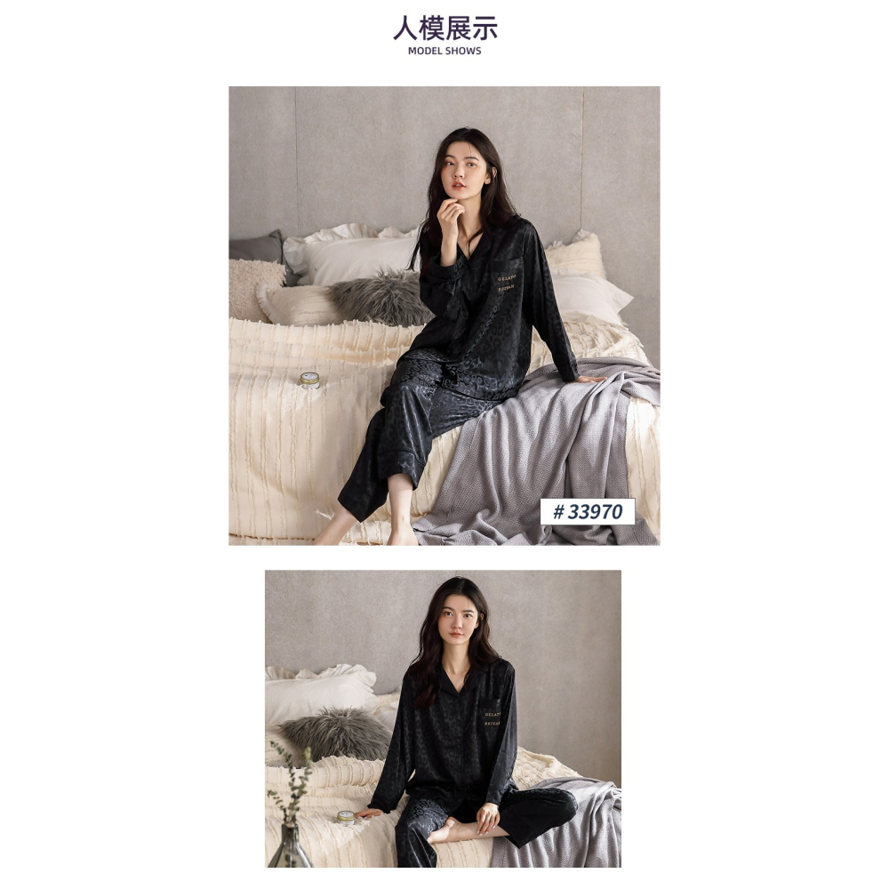 冰絲睡衣女士春秋款2022年新款長袖大碼仿真絲綢家居服兩件套裝-細節圖8